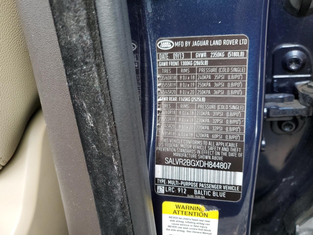 2013 Land Rover Range Rover VIN SALVR2BGXDH844807 Copart auction photo, front end damage thumbnail 16