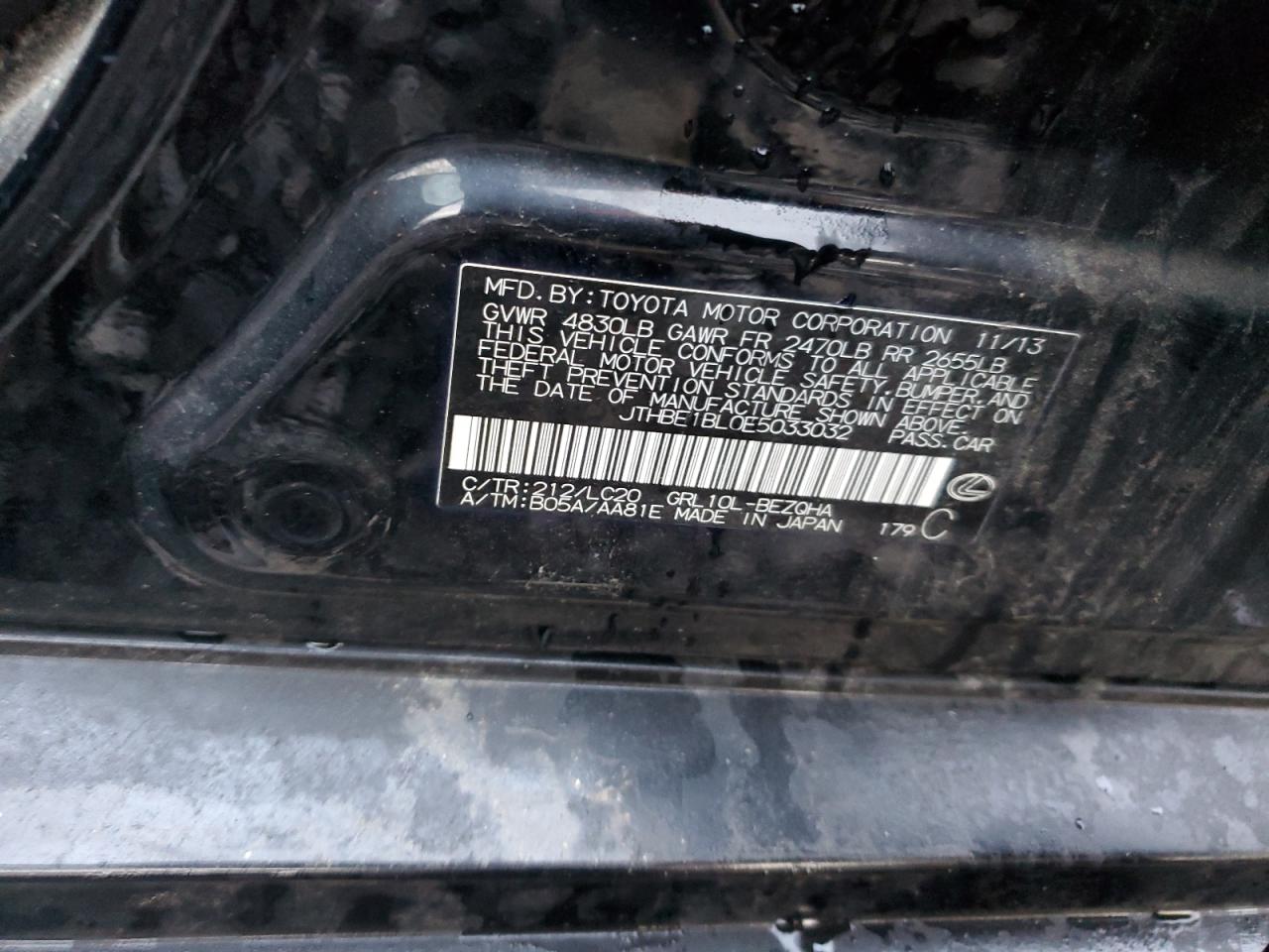2014 Lexus GS VIN JTHBE1BL0E5033032 Copart auction photo, front end / side damage thumbnail 12