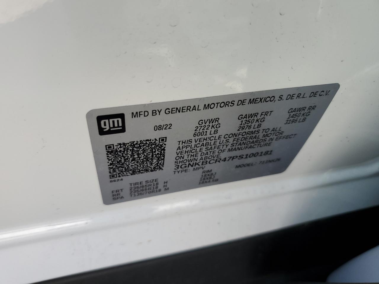 2023 Chevrolet Blazer VIN 3GNKBCR47PS100181 Copart auction photo, rear end damage thumbnail 16