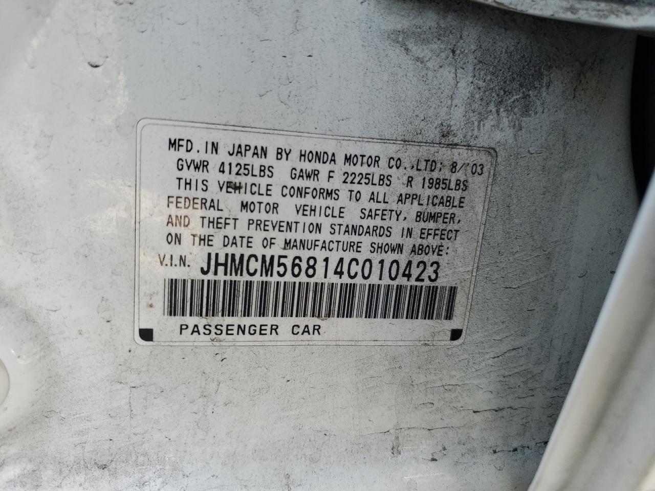 2004 Honda Accord VIN JHMCM56814C010423 Copart auction photo, front end damage thumbnail 12
