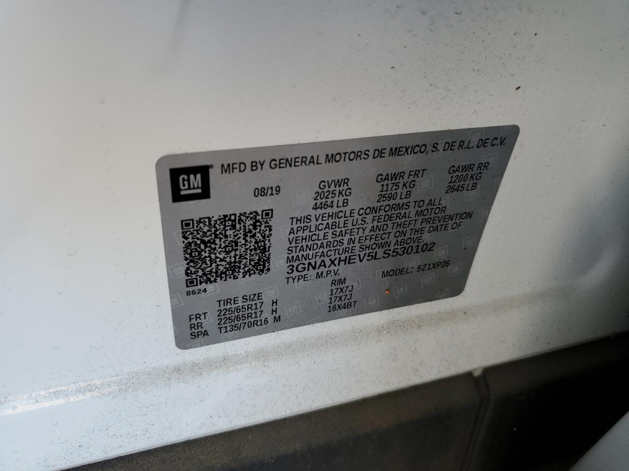 2020 Chevrolet Equinox VIN 3GNAXHEV5LS530102 Copart auction photo, side / front end damage thumbnail 13