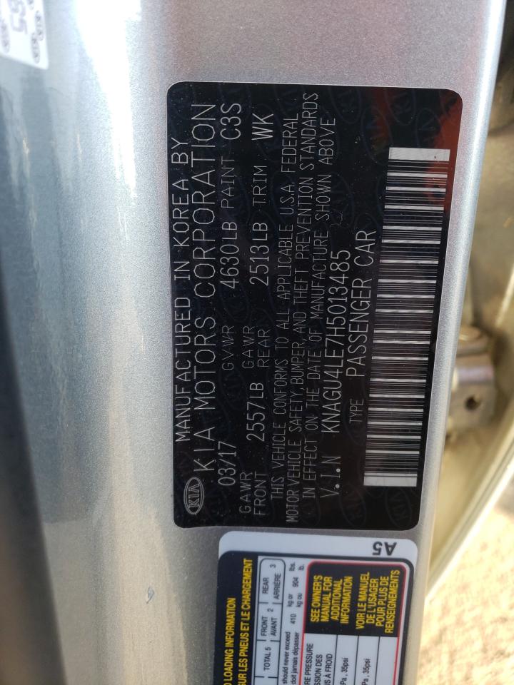 2017 KIA Optima VIN KNAGU4LE7H5013485 Copart auction photo, rear end damage thumbnail 13