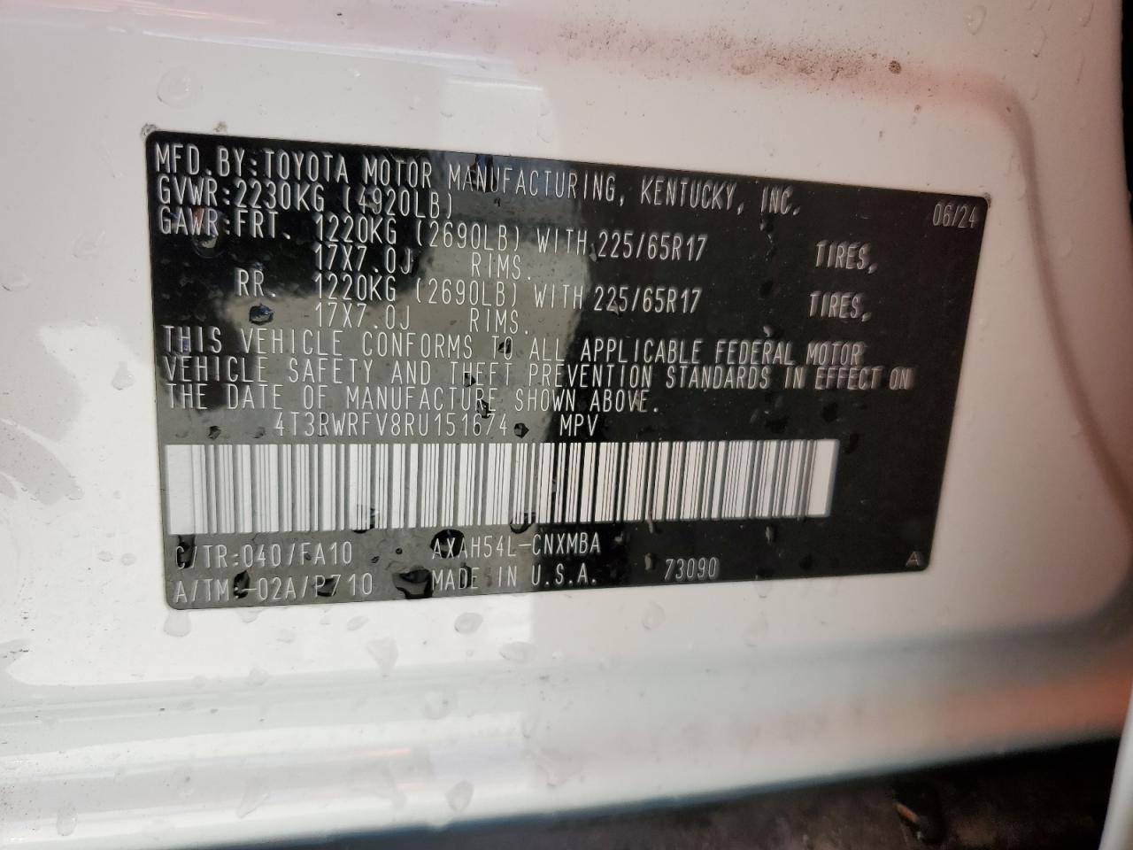 2024 Toyota RAV 4 VIN 4T3RWRFV8RU151674 Copart auction photo, rear end damage thumbnail 14