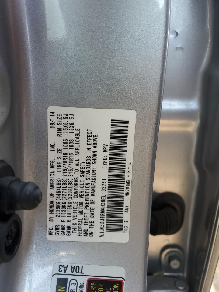 2014 Honda CR-V VIN 5J6RM4H38EL103751 Copart auction photo, rear end damage thumbnail 12