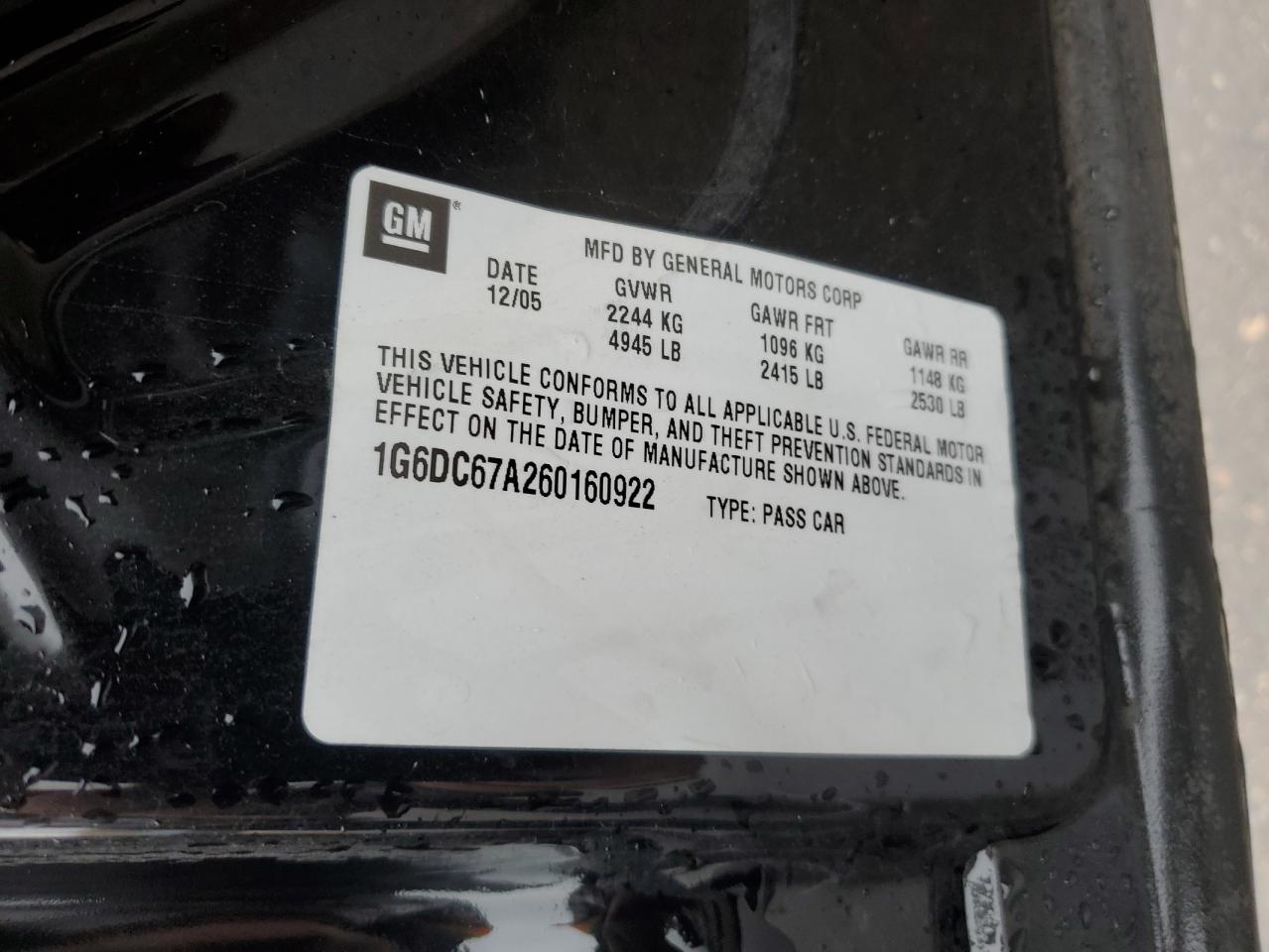 2006 Cadillac STS VIN 1G6DC67A260160922 Copart auction photo, side damage thumbnail 12