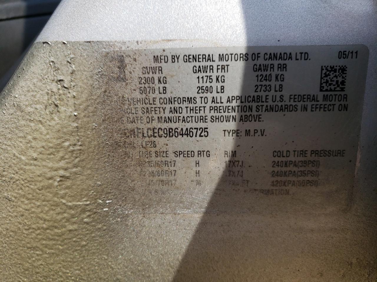 2011 Chevrolet Equinox VIN 2CNFLCEC9B6446725 Copart auction photo, front end damage thumbnail 15