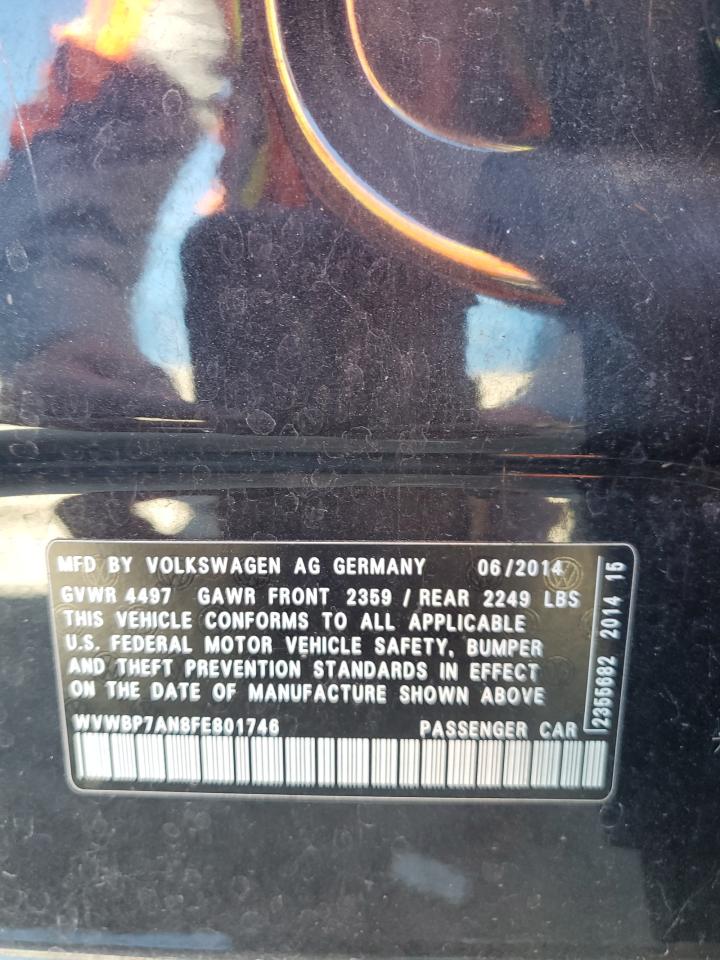 2015 Volkswagen Passat CC VIN WVWBP7AN8FE801746 Copart auction photo, front end damage thumbnail 12