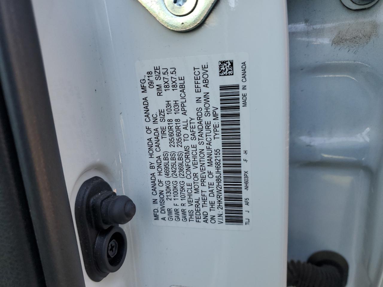 2018 Honda CR-V VIN 2HKRW2H86JH682155 Copart auction photo, front end damage thumbnail 13