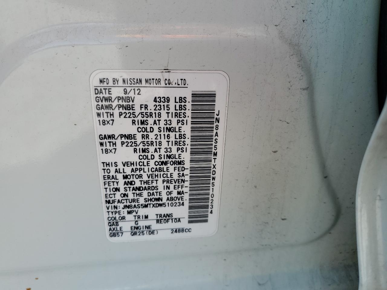 2013 Nissan Rogue VIN JN8AS5MTXDW510234 Copart auction photo, front end damage thumbnail 15