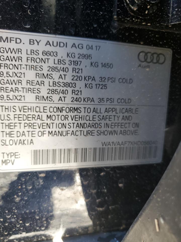 2017 Audi Q7 VIN WA1VAAF7XHD056040 Copart auction photo, front end / side damage thumbnail 14