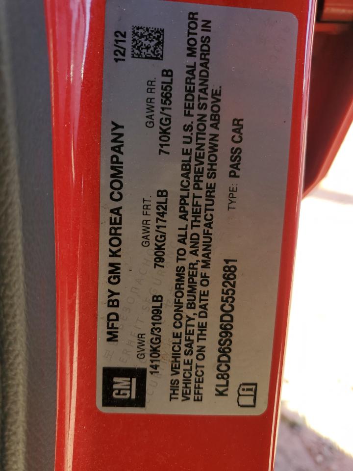 2013 Chevrolet Spark VIN KL8CD6S96DC552681 Copart auction photo, rear end / minor dent/scratches damage thumbnail 12