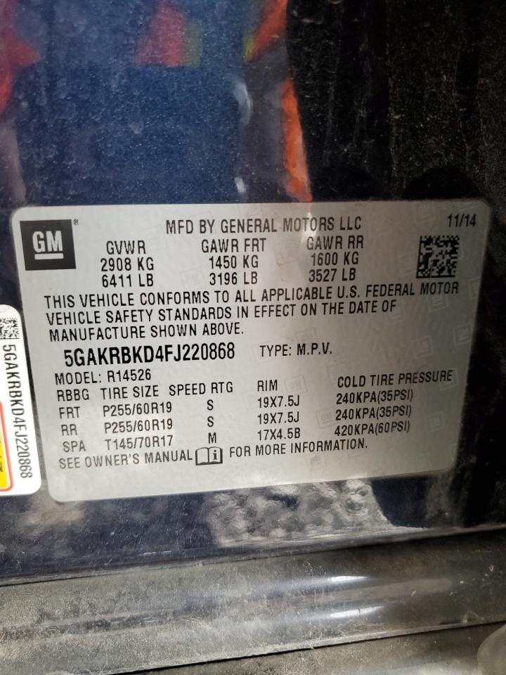 2015 Buick Enclave VIN 5GAKRBKD4FJ220868 Copart auction photo, front end damage thumbnail 15