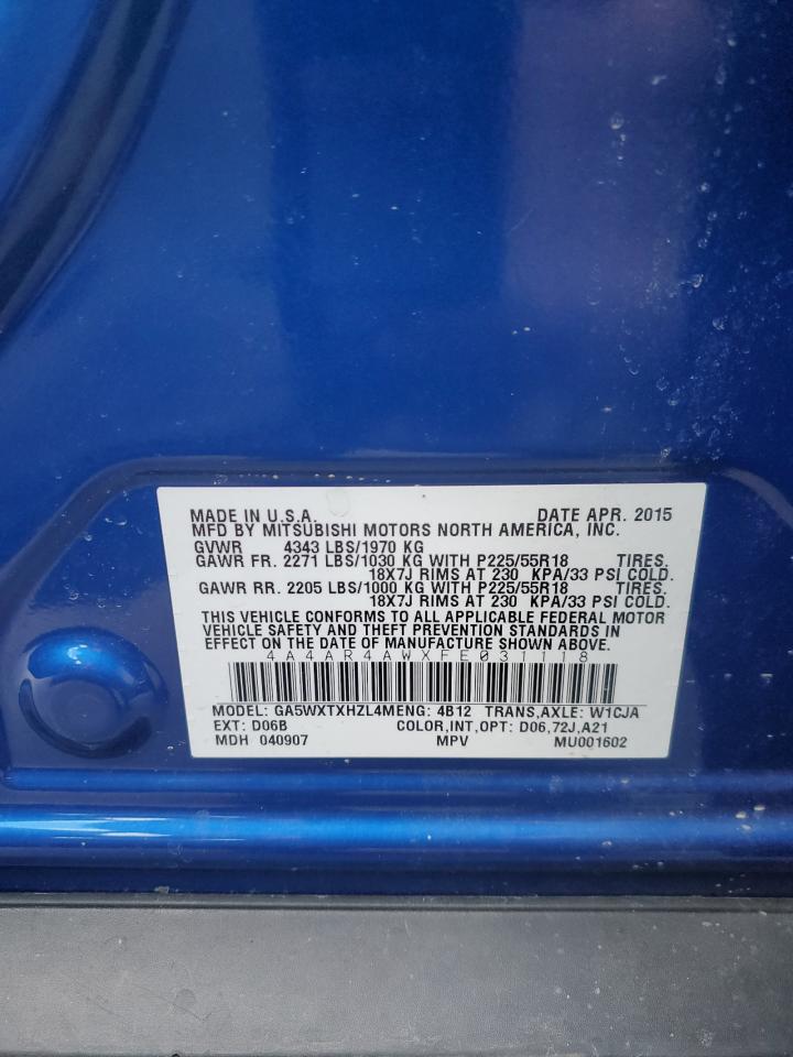 2015 Mitsubishi Outlander VIN 4A4AR4AWXFE031118 Copart auction photo, front end damage thumbnail 14