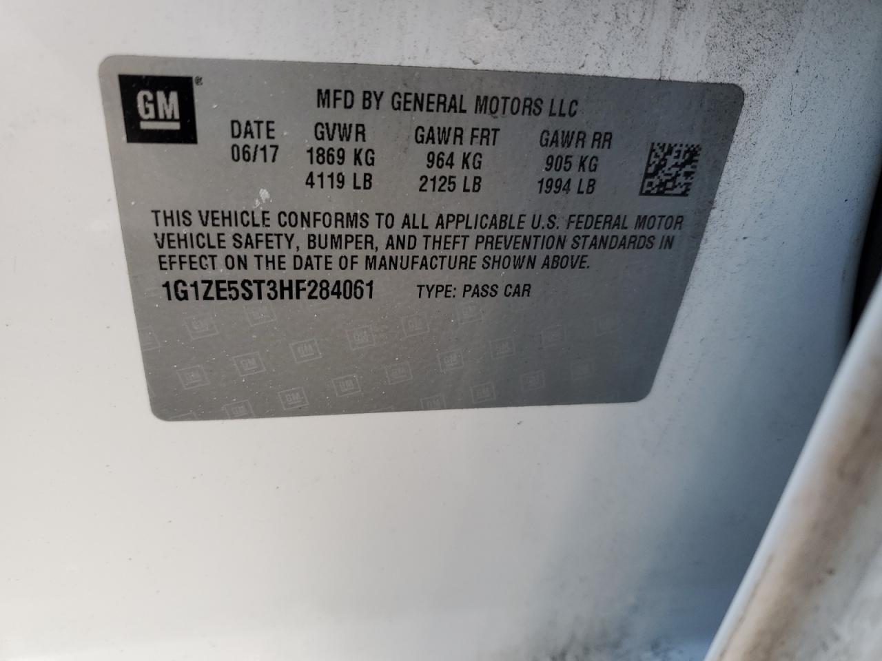 2017 Chevrolet Malibu VIN 1G1ZE5ST3HF284061 Copart auction photo, rear end damage thumbnail 13