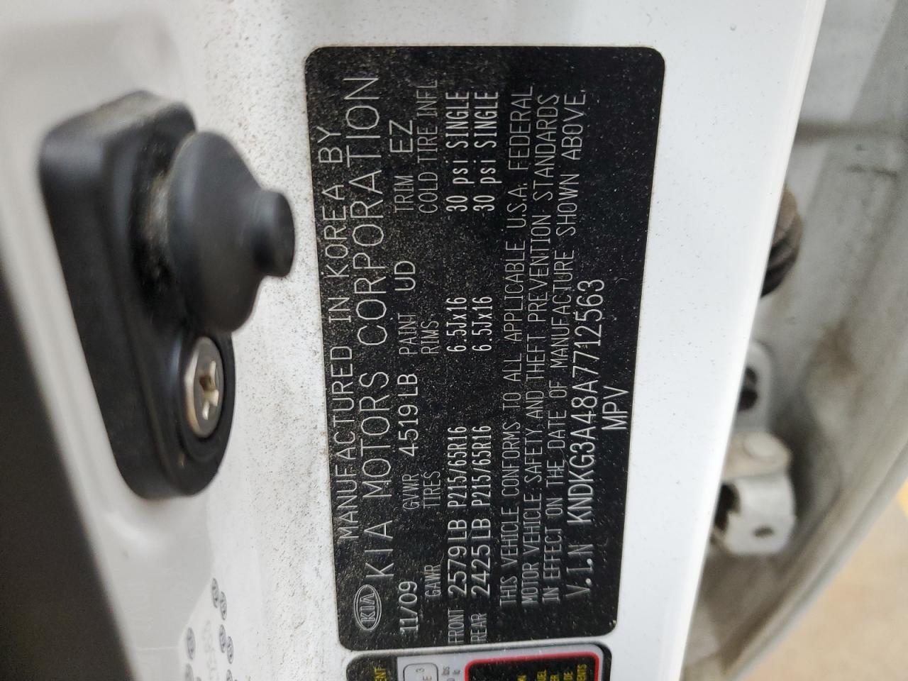 2010 KIA Sportage VIN KNDKG3A48A7712563 Copart auction photo, front end damage thumbnail 13