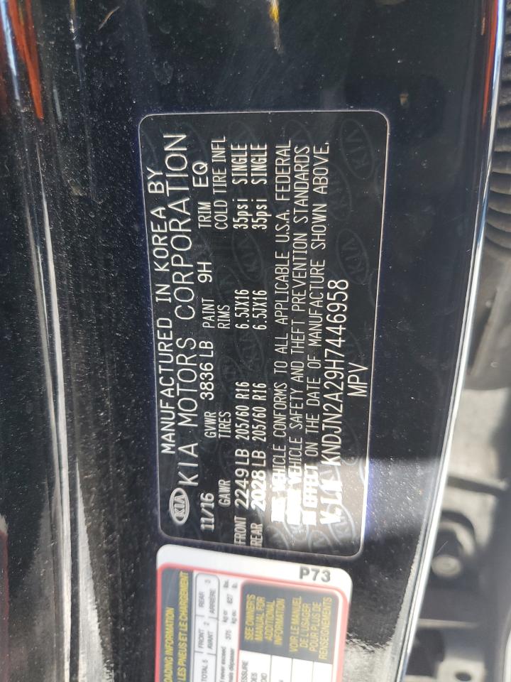 2017 KIA Soul VIN KNDJN2A29H7446958 Copart auction photo, front end / side damage thumbnail 12