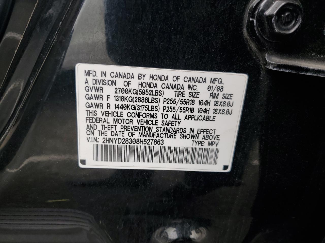 2008 Acura MDX VIN 2HNYD28308H527863 Copart auction photo, mechanical damage thumbnail 13