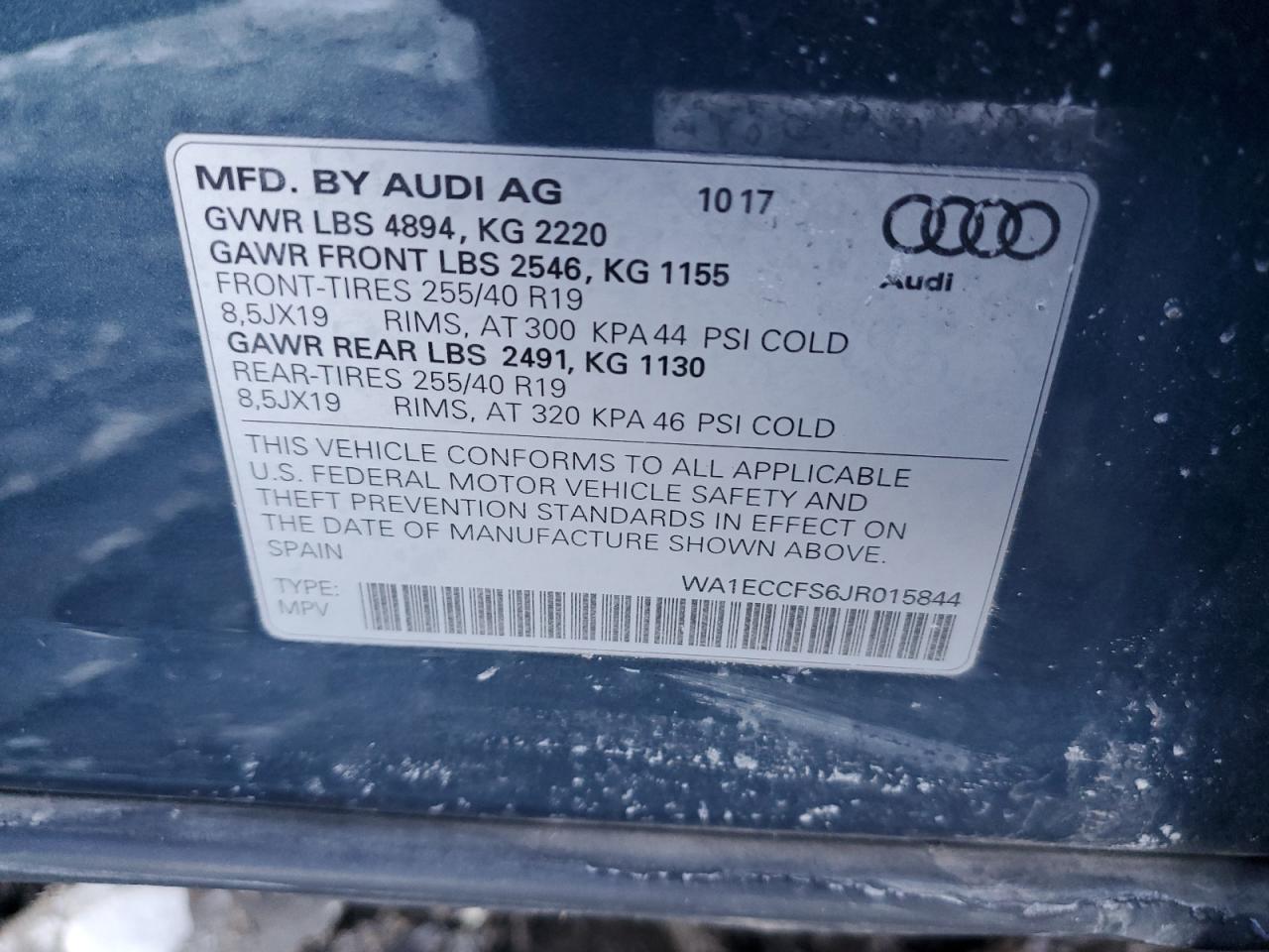 2018 Audi Q3 VIN WA1ECCFS6JR015844 Copart auction photo, front end / minor dent/scratches damage thumbnail 15