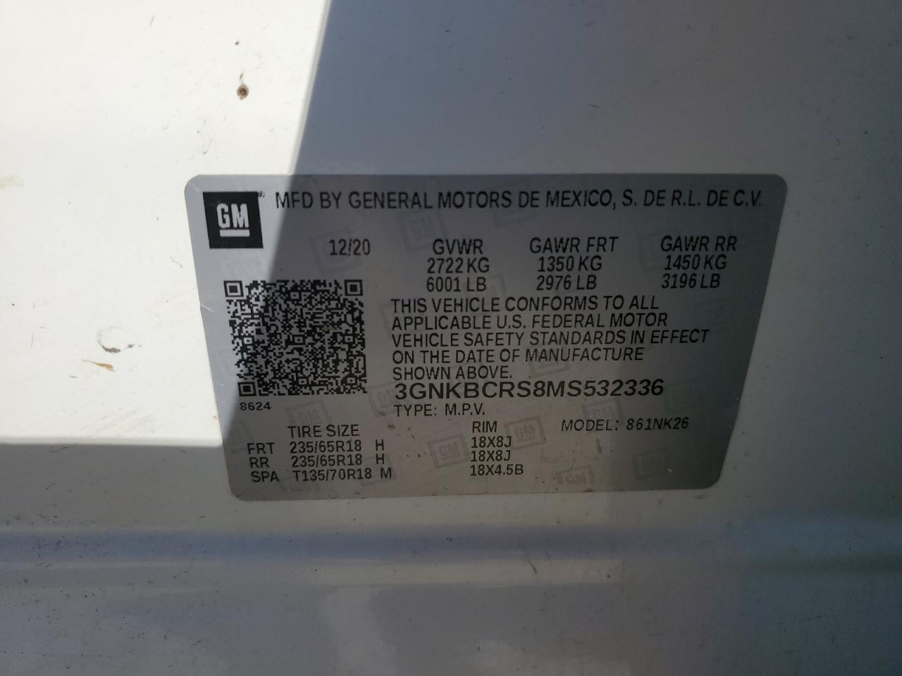 2021 Chevrolet Blazer VIN 3GNKBCRS8MS532336 Copart auction photo, front end damage thumbnail 15