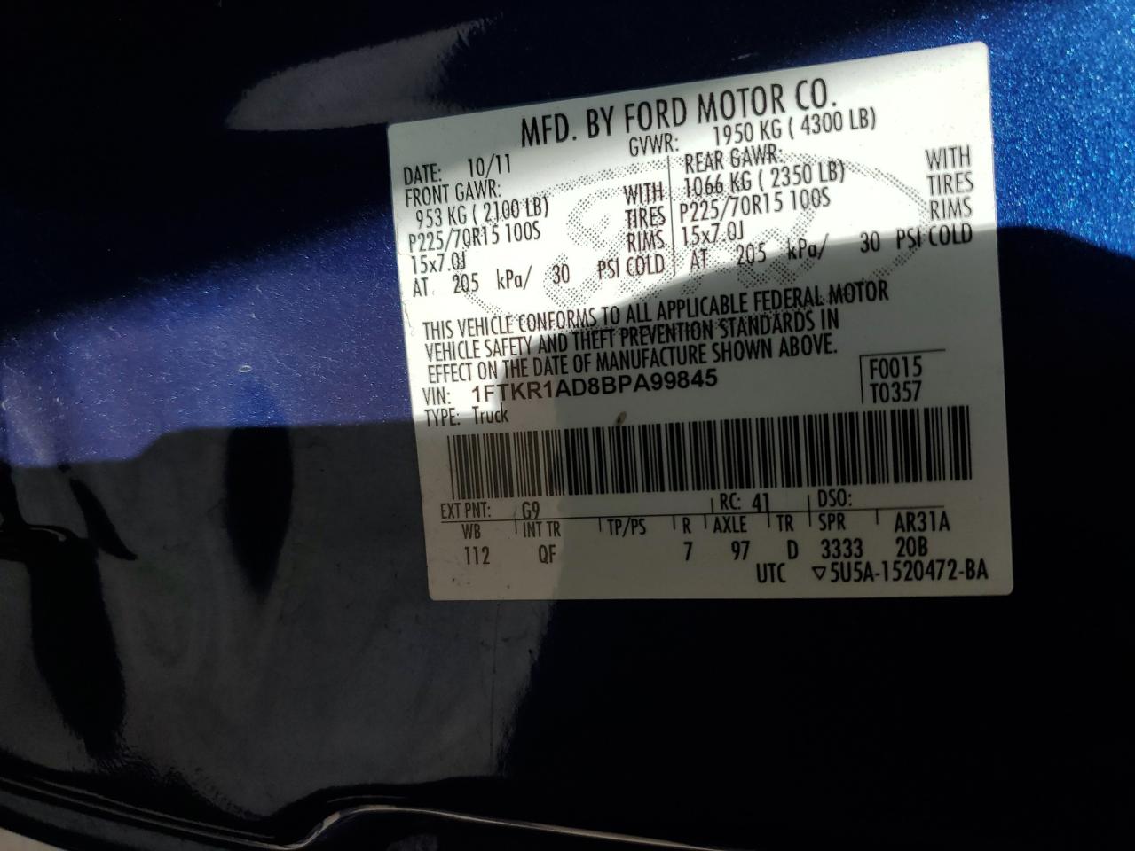 2011 Ford Ranger VIN 1FTKR1AD8BPA99845 Copart auction photo, mechanical damage thumbnail 12
