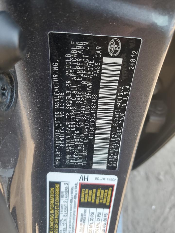 2018 Toyota Avalon VIN 4T1BK1EB5JU287988 Copart auction photo, front end damage thumbnail 13