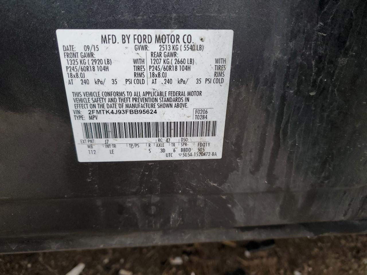 2015 Ford Edge VIN 2FMTK4J93FBB95624 Copart auction photo, normal wear damage thumbnail 12