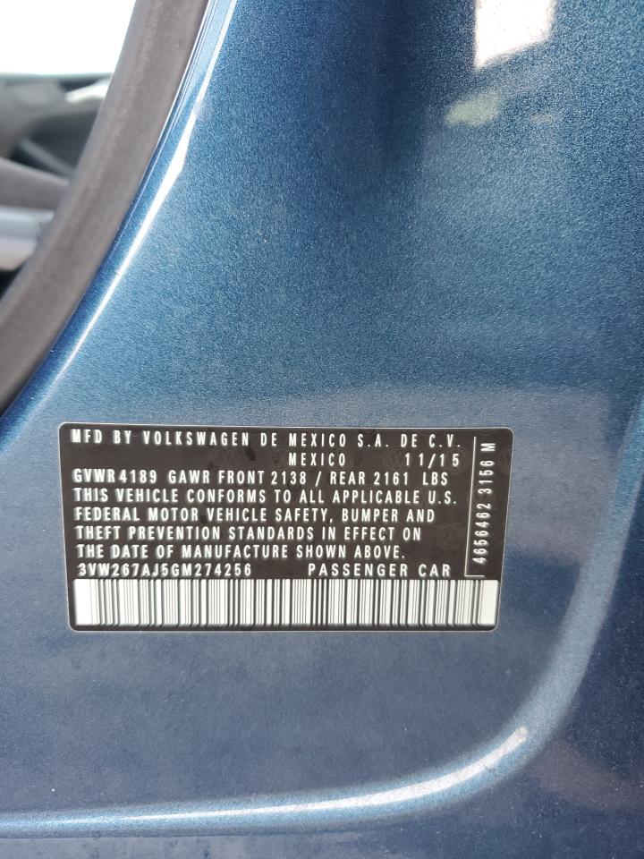 2016 Volkswagen Jetta VIN 3VW267AJ5GM274256 Copart auction photo, rear end damage thumbnail 12