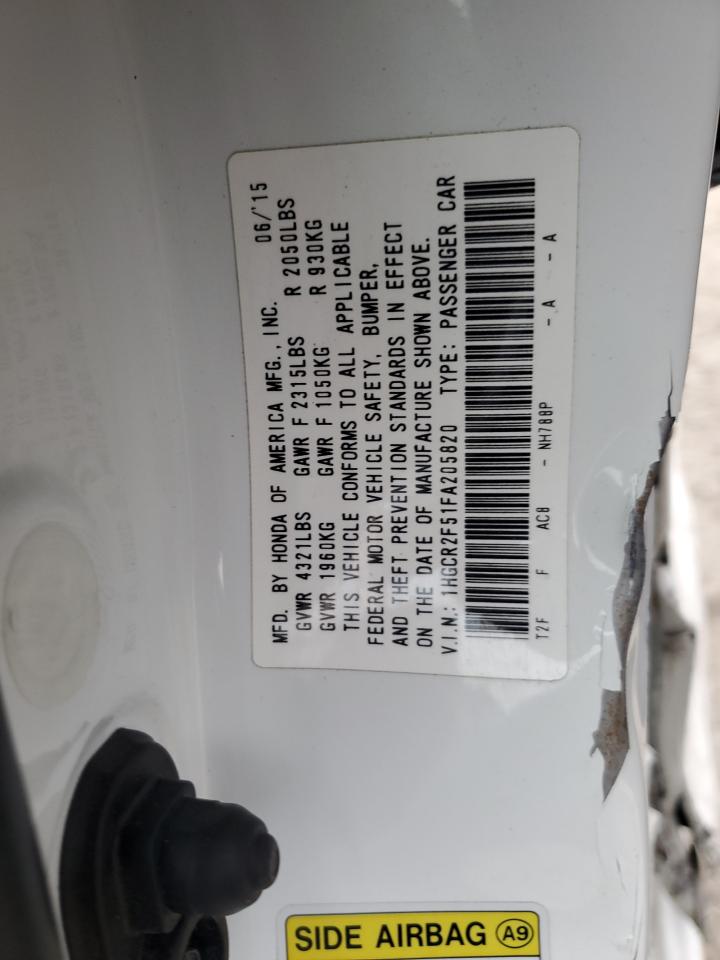 2015 Honda Accord VIN 1HGCR2F51FA205820 Copart auction photo, side / front end damage thumbnail 14