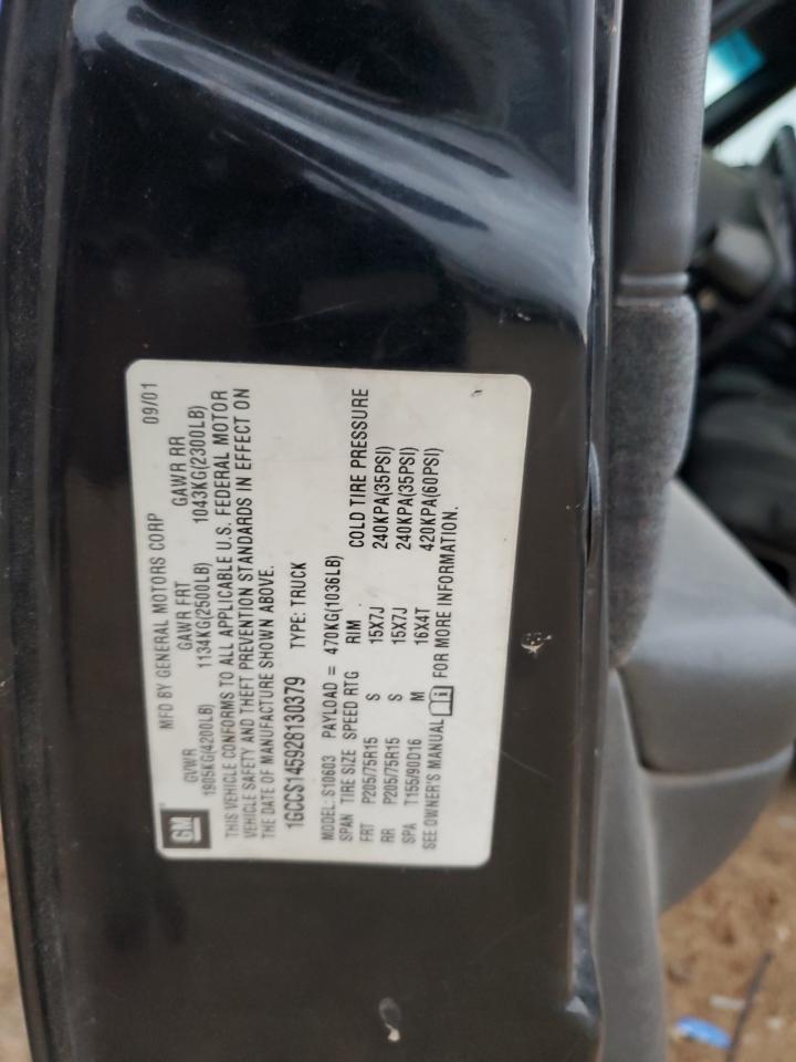 2002 Chevrolet S-10 Pickup VIN 1GCCS145928130379 Copart auction photo, side / rear end damage thumbnail 12