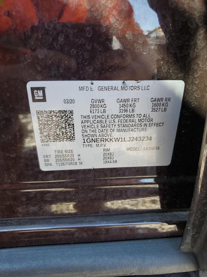 2020 Chevrolet Traverse VIN 1GNERKKW1LJ243234 Copart auction photo, rear end / front end damage thumbnail 15
