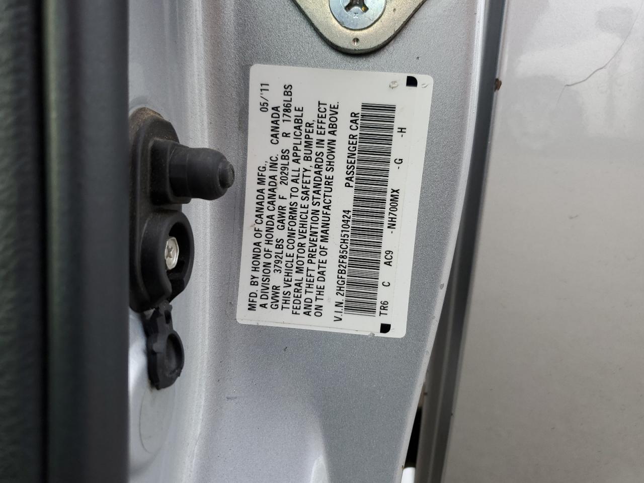 2012 Honda Civic VIN 2HGFB2F85CH510424 Copart auction photo, side / minor dent/scratches damage thumbnail 12