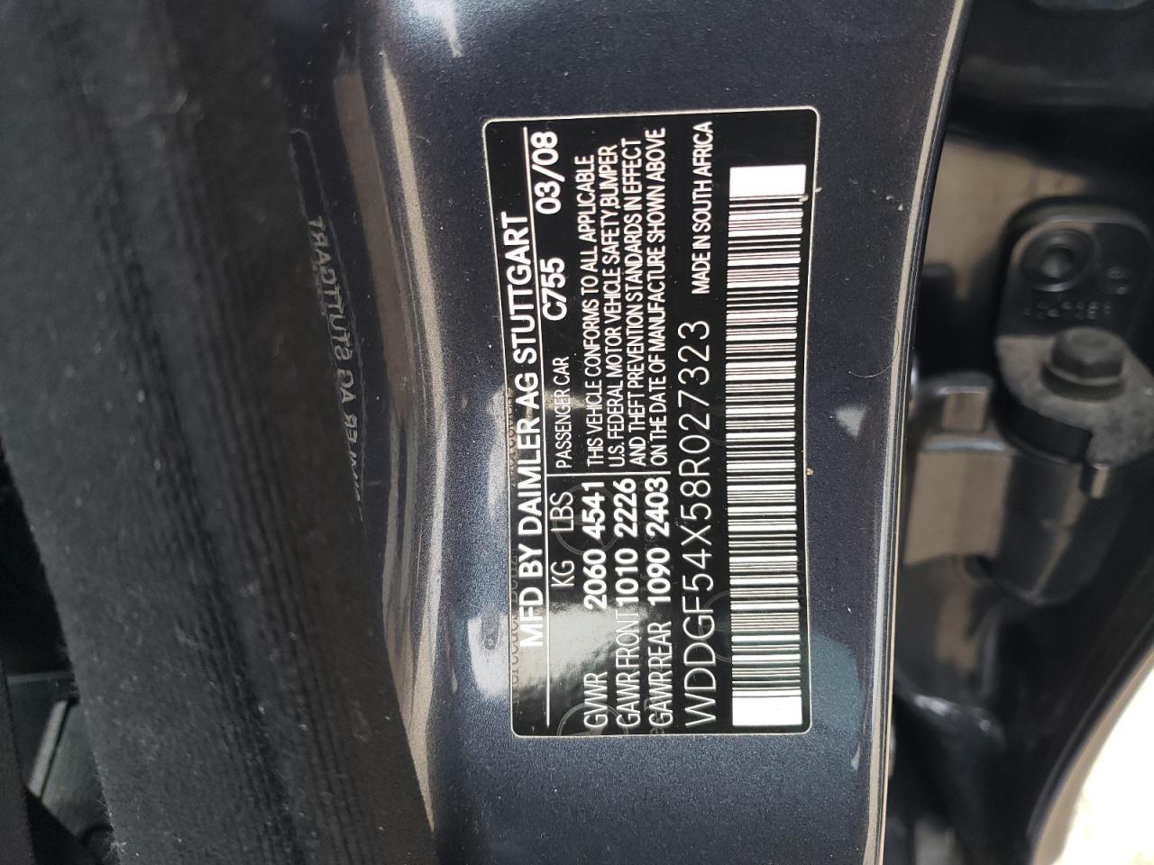 2008 Mercedes-Benz C-klasse VIN WDDGF54X58R027323 Copart auction photo, rear end damage thumbnail 13