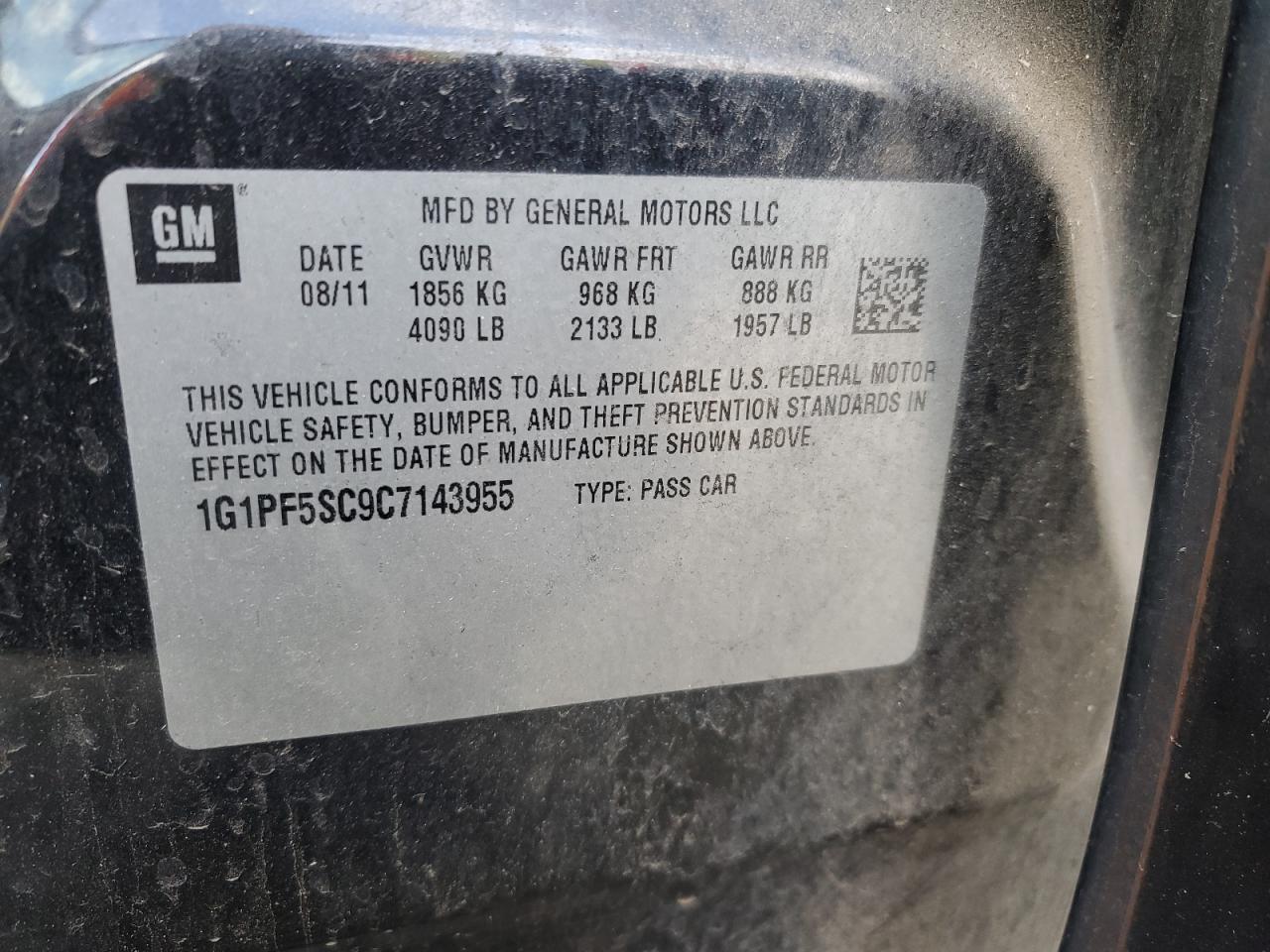 2012 Chevrolet Cruze VIN 1G1PF5SC9C7143955 Copart auction photo, side / minor dent/scratches damage thumbnail 12