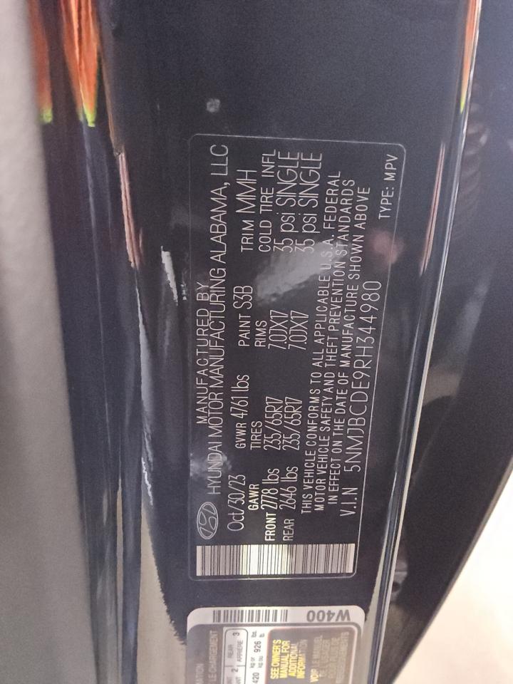 2024 Hyundai Tucson VIN 5NMJBCDE9RH344980 Copart auction photo, rear end damage thumbnail 14