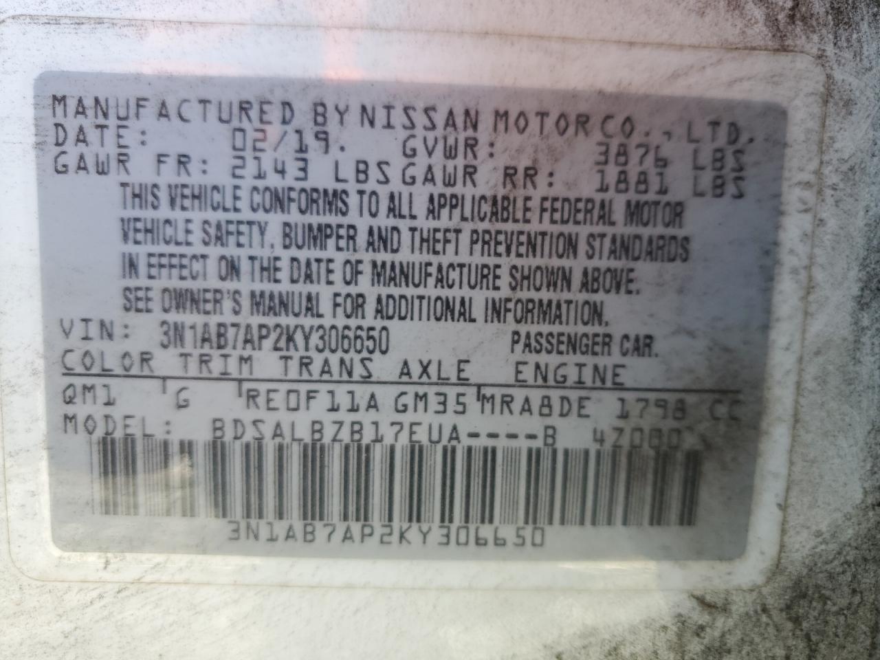 2019 Nissan Sentra VIN 3N1AB7AP2KY306650 Copart auction photo, front end / rear end damage thumbnail 15