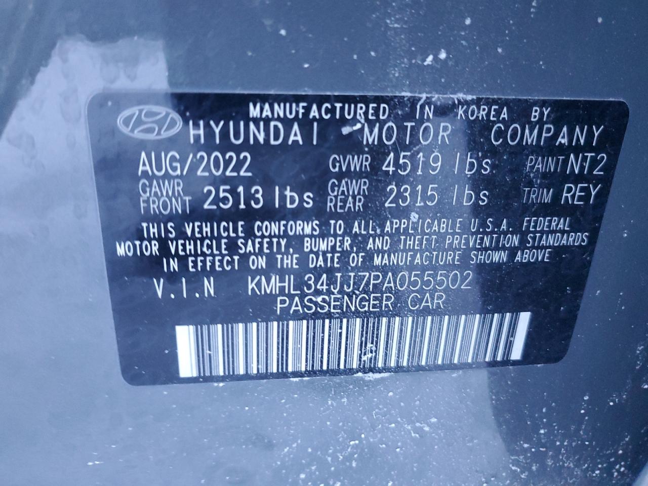 2023 Hyundai Sonata VIN KMHL34JJ7PA055502 Copart auction photo, side damage thumbnail 12