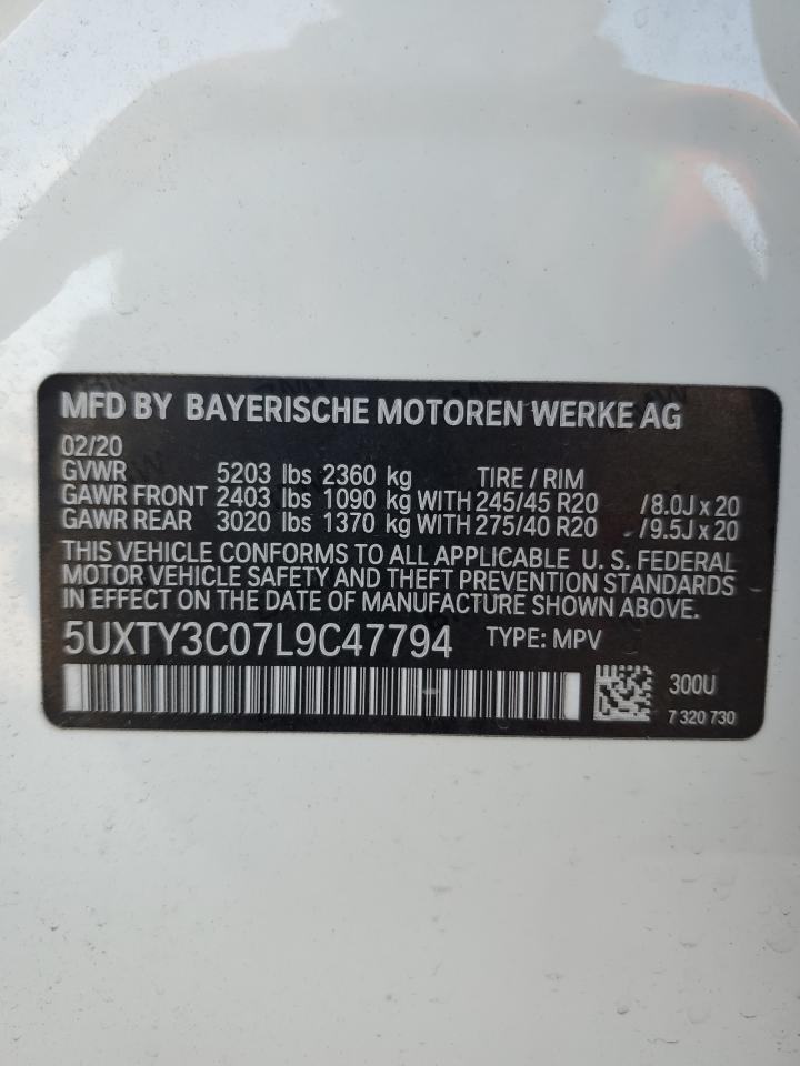 2020 BMW X3 VIN 5UXTY3C07L9C47794 Copart auction photo, minor dent/scratches / top/roof damage thumbnail 13