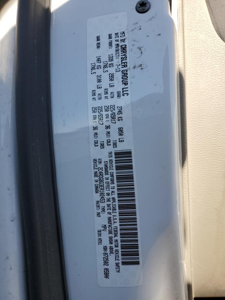 2014 Dodge Caravan VIN 2C4RDGBG3ER102453 Copart auction photo, side / front end damage thumbnail 15