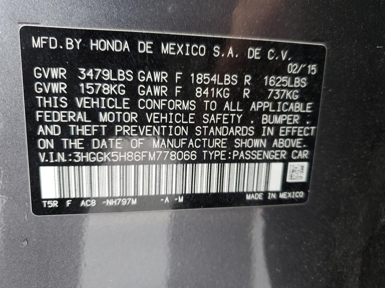 2015 Honda Fit VIN 3HGGK5H86FM778066 Copart auction photo, side damage thumbnail 12