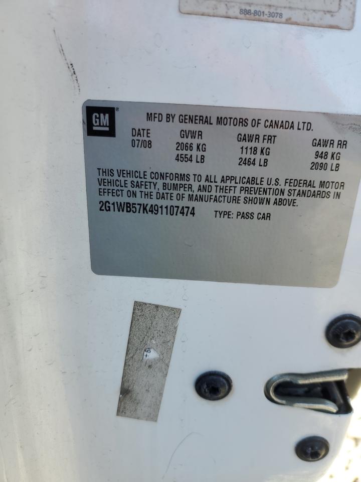 2009 Chevrolet Impala VIN 2G1WB57K491107474 Copart auction photo, frame damage damage thumbnail 12