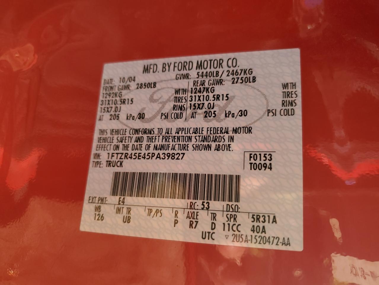2005 Ford Ranger VIN 1FTZR45E45PA39827 Copart auction photo, front end damage thumbnail 12