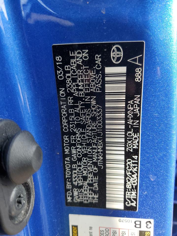 2018 Toyota C-HR VIN JTNKHMBX1J1003337 Copart auction photo, front end damage thumbnail 14