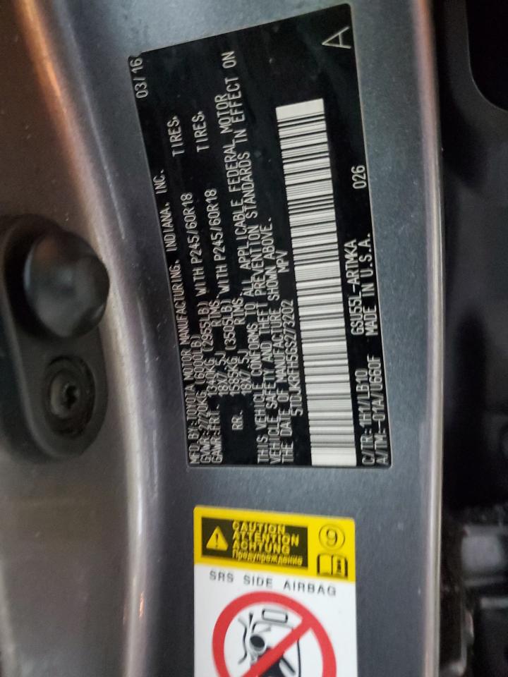 2016 Toyota Highlander VIN 5TDJKRFH5GS273202 Copart auction photo, front end / minor dent/scratches damage thumbnail 15