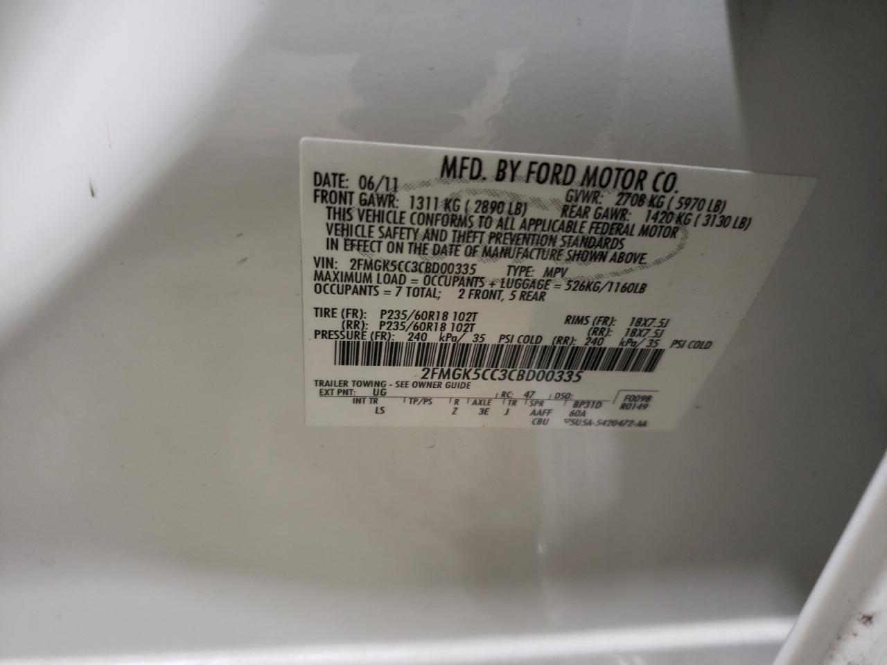 2012 Ford Flex VIN 2FMGK5CC3CBD00335 Copart auction photo, front end damage thumbnail 13