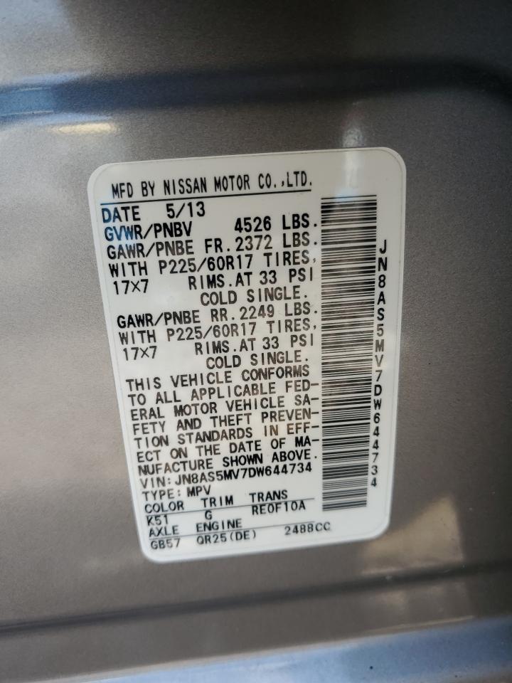 2013 Nissan Rogue VIN JN8AS5MV7DW644734 Copart auction photo, front end damage thumbnail 15