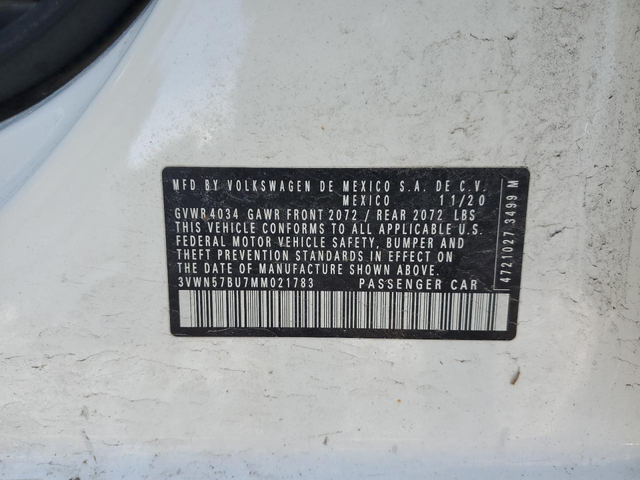 2021 Volkswagen Jetta VIN 3VWN57BU7MM021783 Copart auction photo, front end damage thumbnail 13