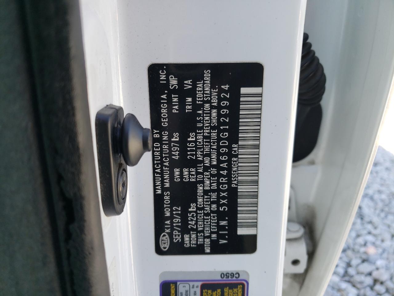 2013 KIA Optima VIN 5XXGR4A69DG129924 Copart auction photo, rollover damage thumbnail 13