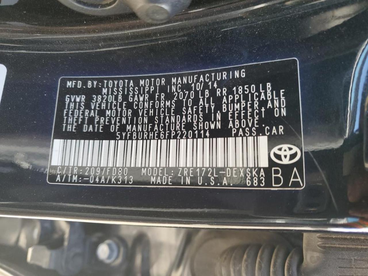 2015 Toyota Corolla VIN 5YFBURHE6FP220114 Copart auction photo, front end damage thumbnail 13