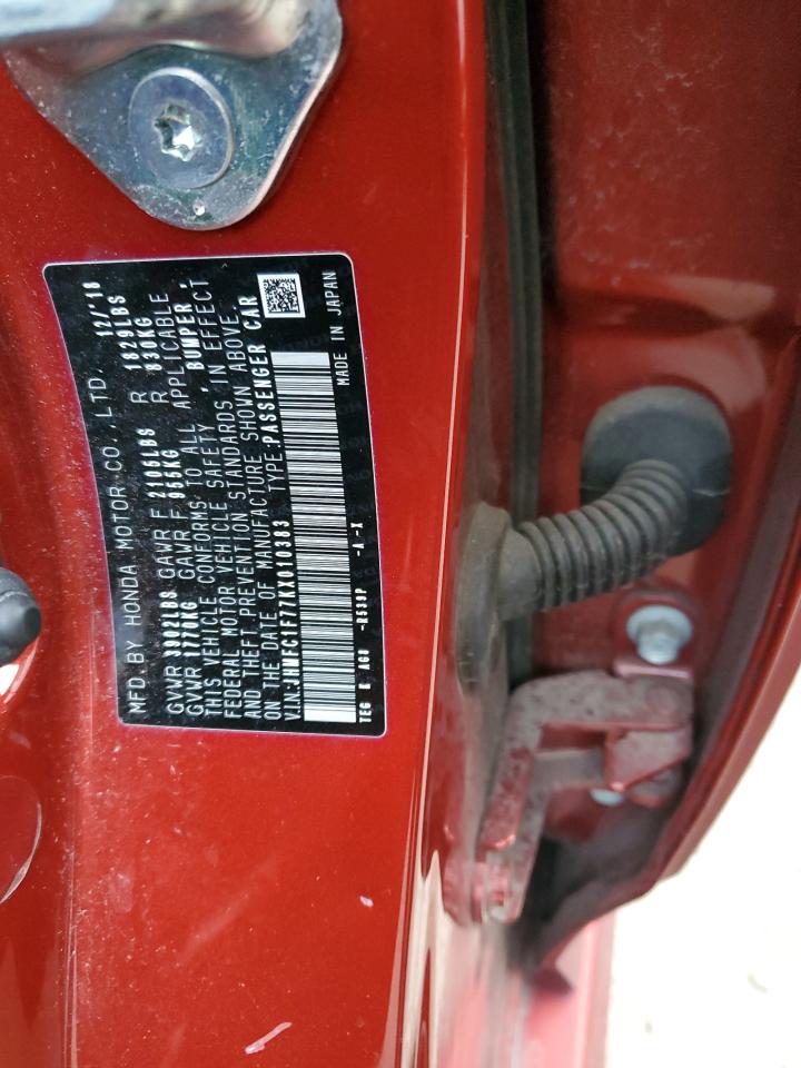 2019 Honda Civic VIN JHMFC1F77KX010383 Copart auction photo, all over damage thumbnail 12