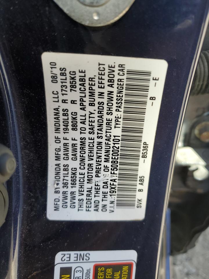2011 Honda Civic VIN 19XFA1F50BE002101 Copart auction photo, front end damage thumbnail 14